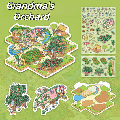 Grandma's Home 3D Sticker | 2 Cute Miniature Scenes