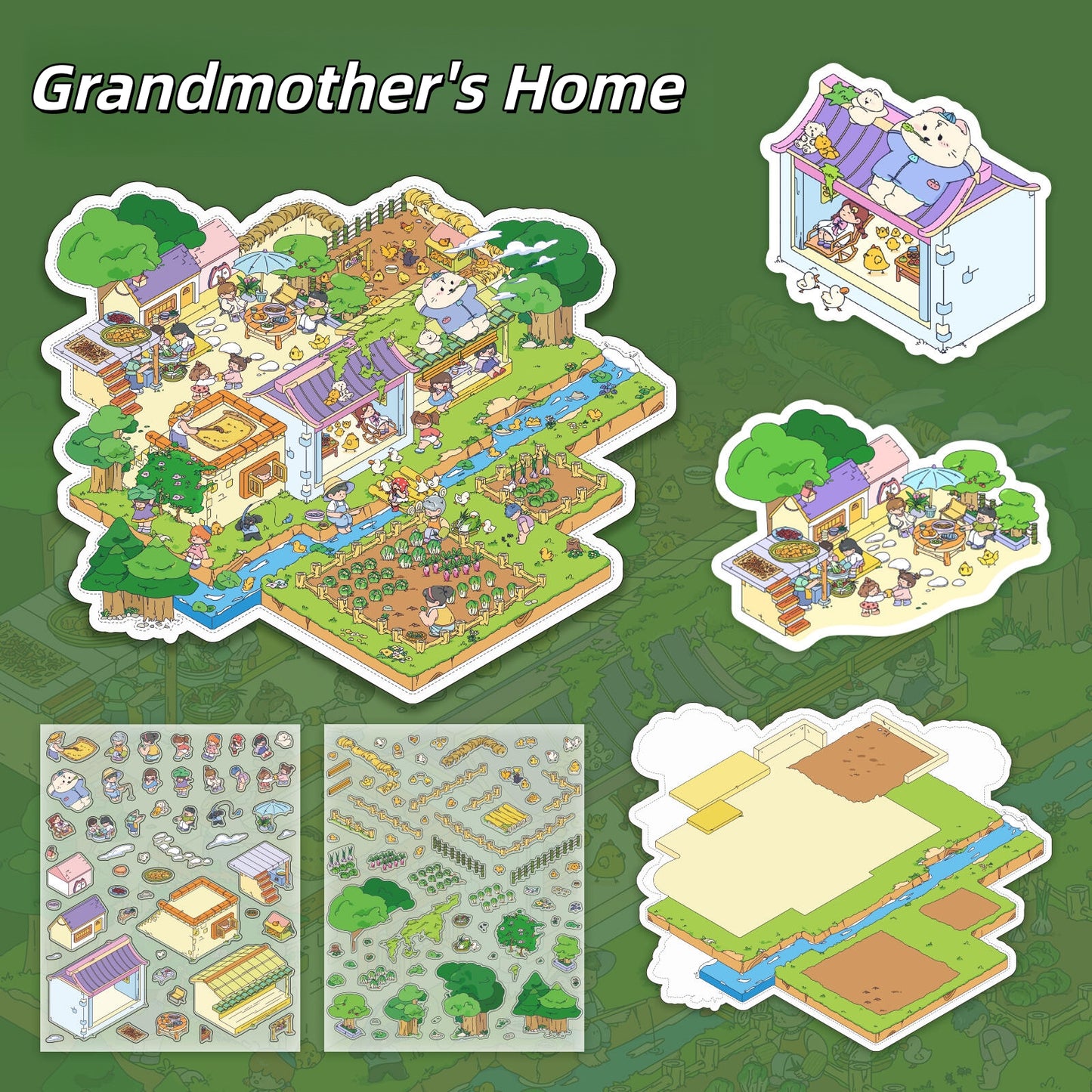 Grandma's Home 3D Sticker | 2 Cute Miniature Scenes