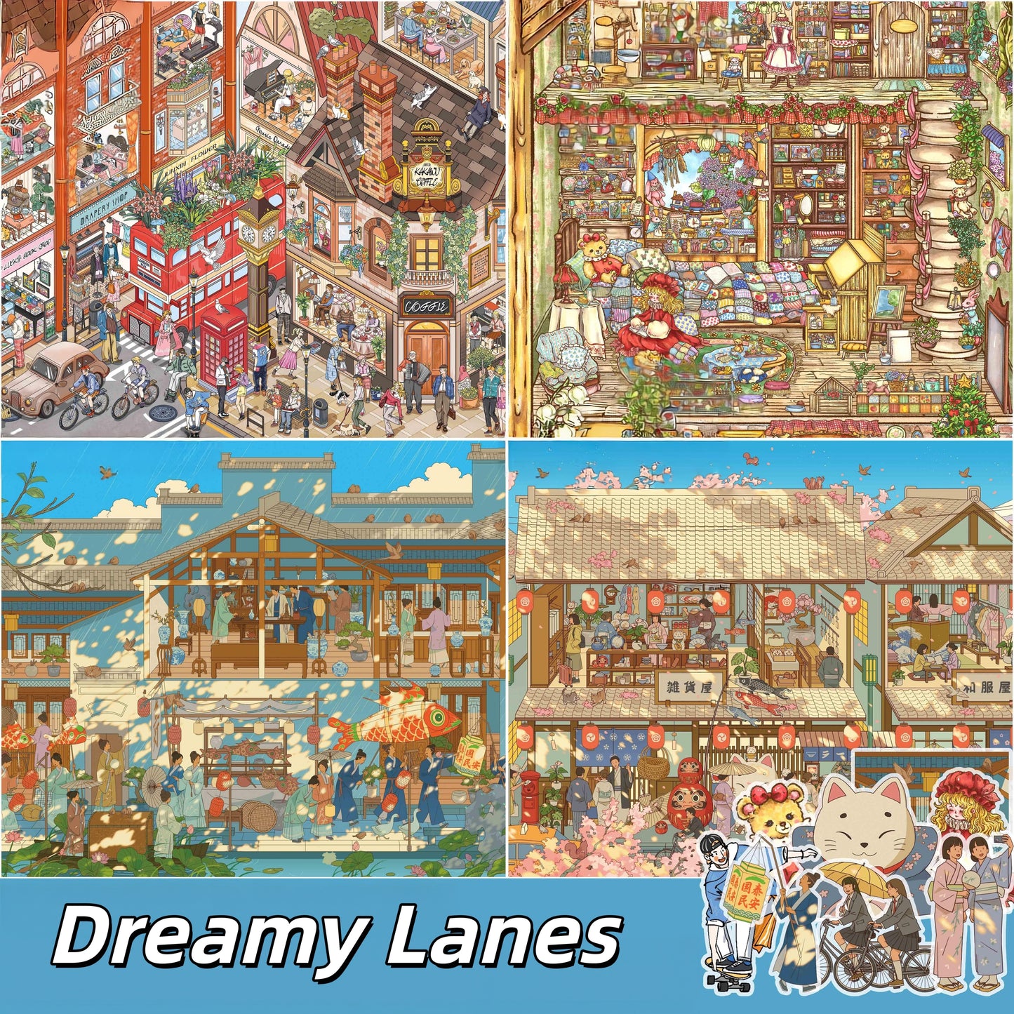 Dreamy Lanes 3D Sticker | 4 Cute Miniature Scenes