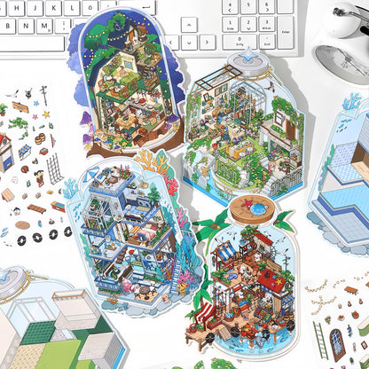 Simulation Management 3D Sticker | 4 Cute Miniature Scenes