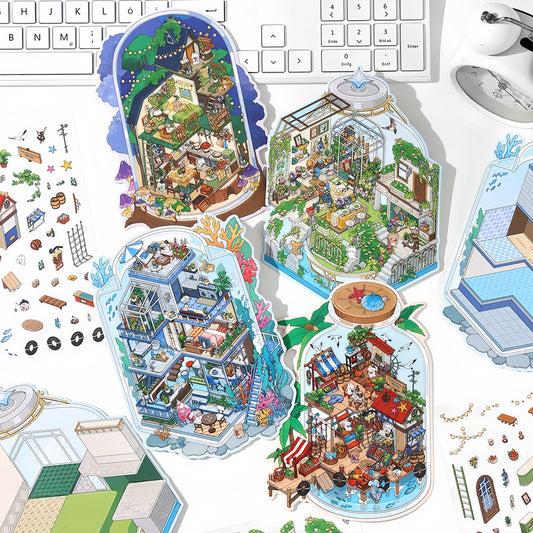 Simulation Management 3D Sticker | 4 Cute Miniature Scenes
