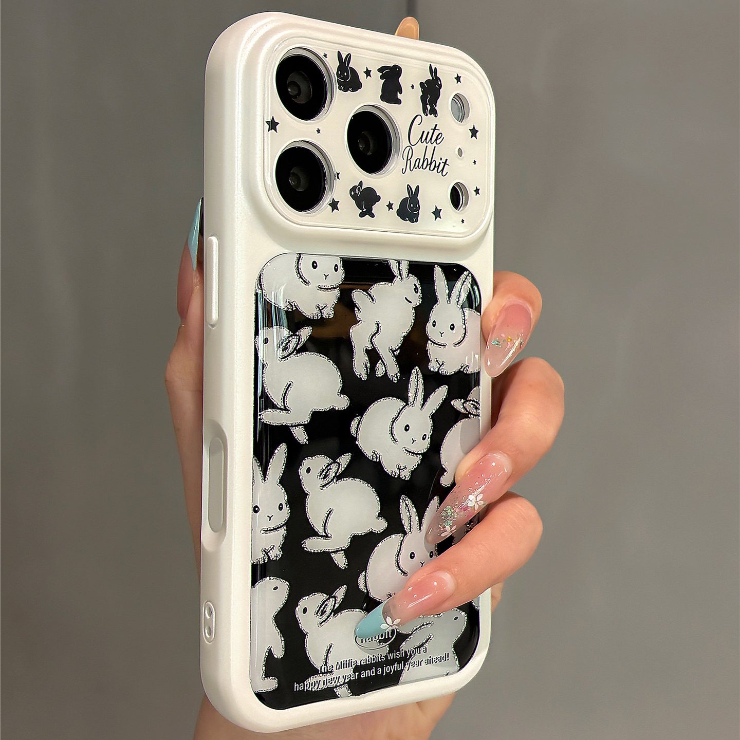 Glitter Line Little White Rabbit Acrylic Phone Case