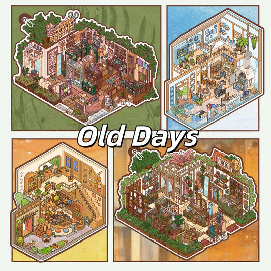 Old Days 3D Sticker | 4 Cute Miniature Scenes