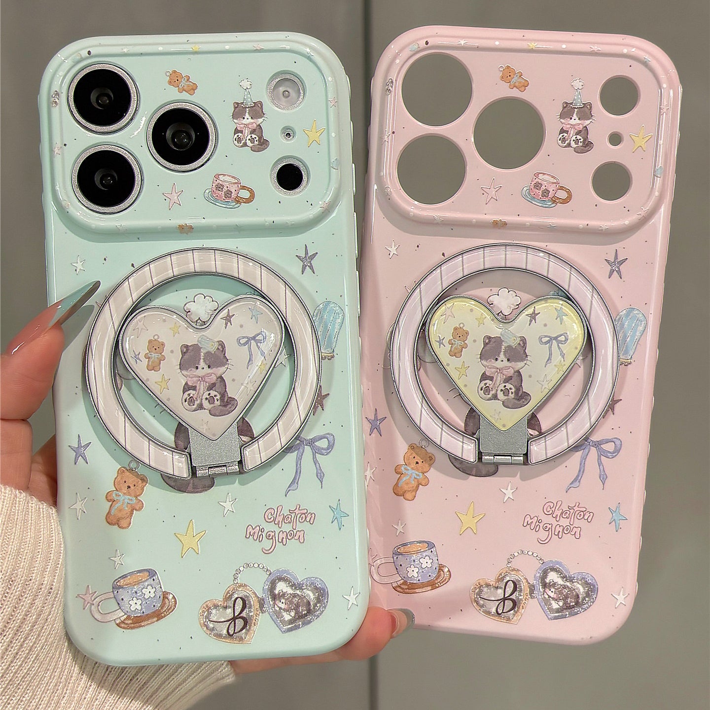 Coffee Bear & Kitty Magnetic Stand Acrylic Phone Case