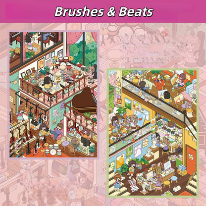 Brushes & Beats 3D Sticker | 2 Cute Miniature Scenes