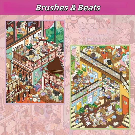 Brushes & Beats 3D Sticker | 2 Cute Miniature Scenes