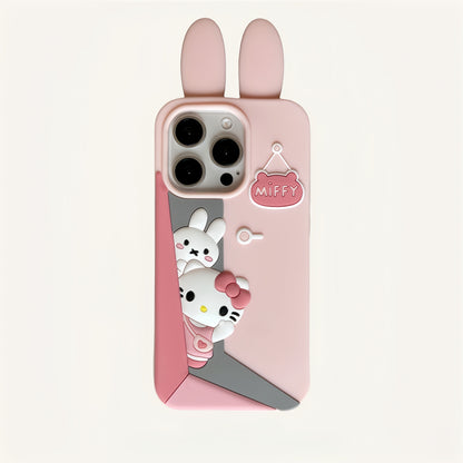 Cat and Bunny Waving Hello Silicone Phone Case
