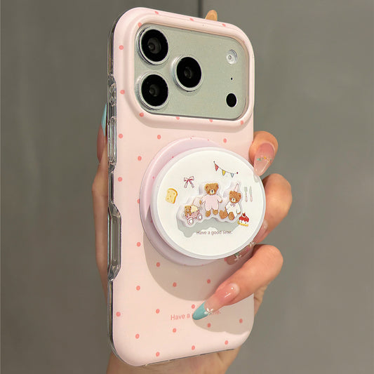 Polka Dot Dessert Bear Magnetic Stand Acrylic Phone Case