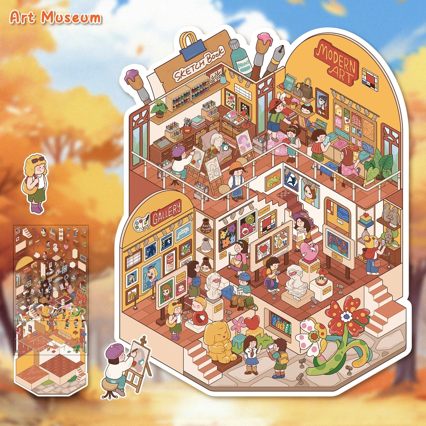 Simulation Management 3D Sticker | 2 Cute Miniature Scenes
