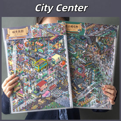 City Center 3D Sticker | 2 Cute Miniature Scenes