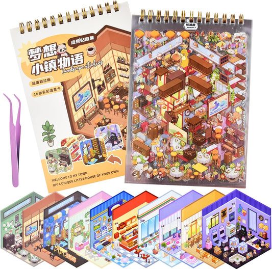 Dream Town 3D Sticker Material Book – 10 Unique Themes