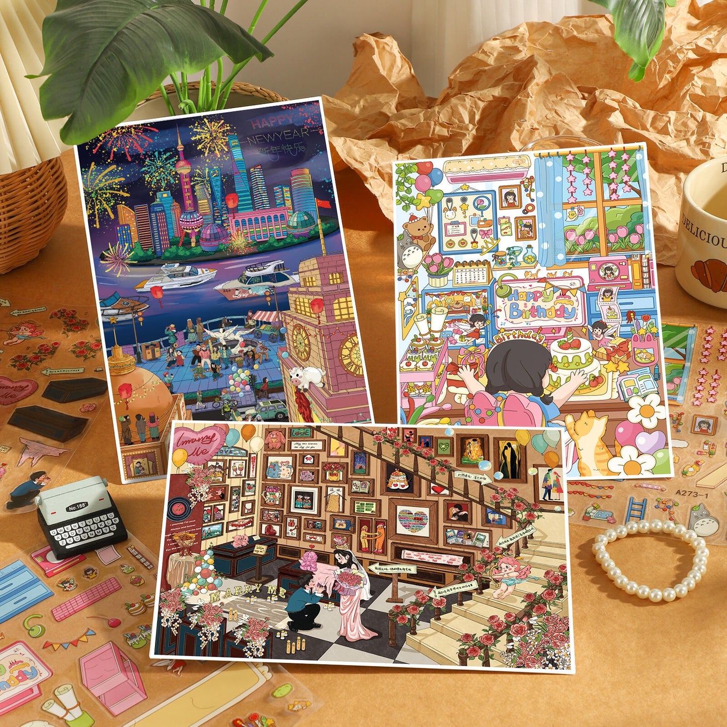 Celebration Moment 3D Sticker | 3 Cute Miniature Scenes