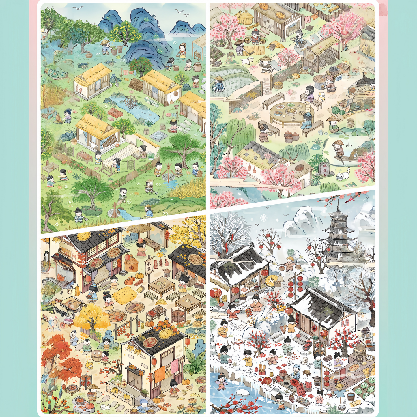 Around the Year 3D Sticker | 4 Cute Miniature Scenes