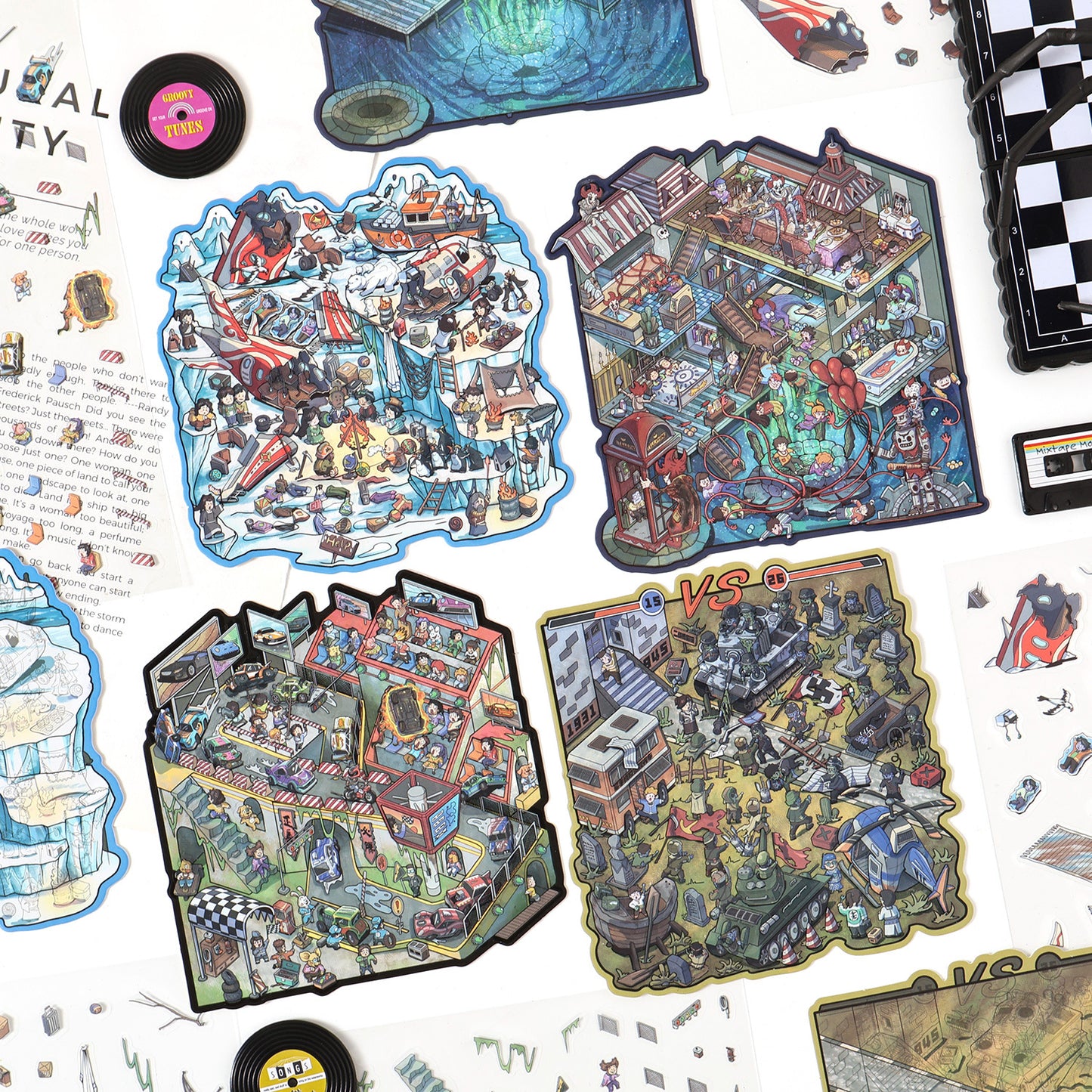 Wrong Turn 3D Sticker | 4 Cute Miniature Scenes