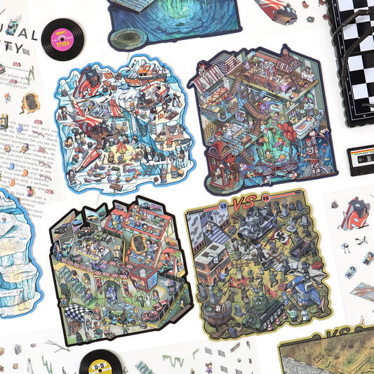 Wrong Turn 3D Sticker | 4 Cute Miniature Scenes