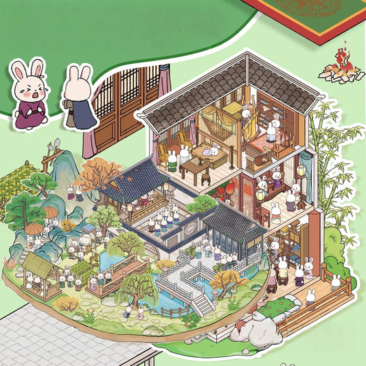 The Story Of Bunnylan 3D Sticker | 2 Cute Miniature Scenes