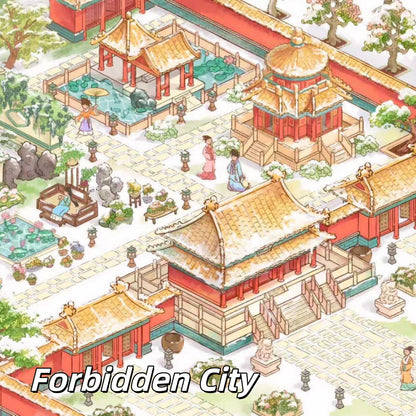 Chinese City 3D Sticker | 4 Cute Miniature Scenes