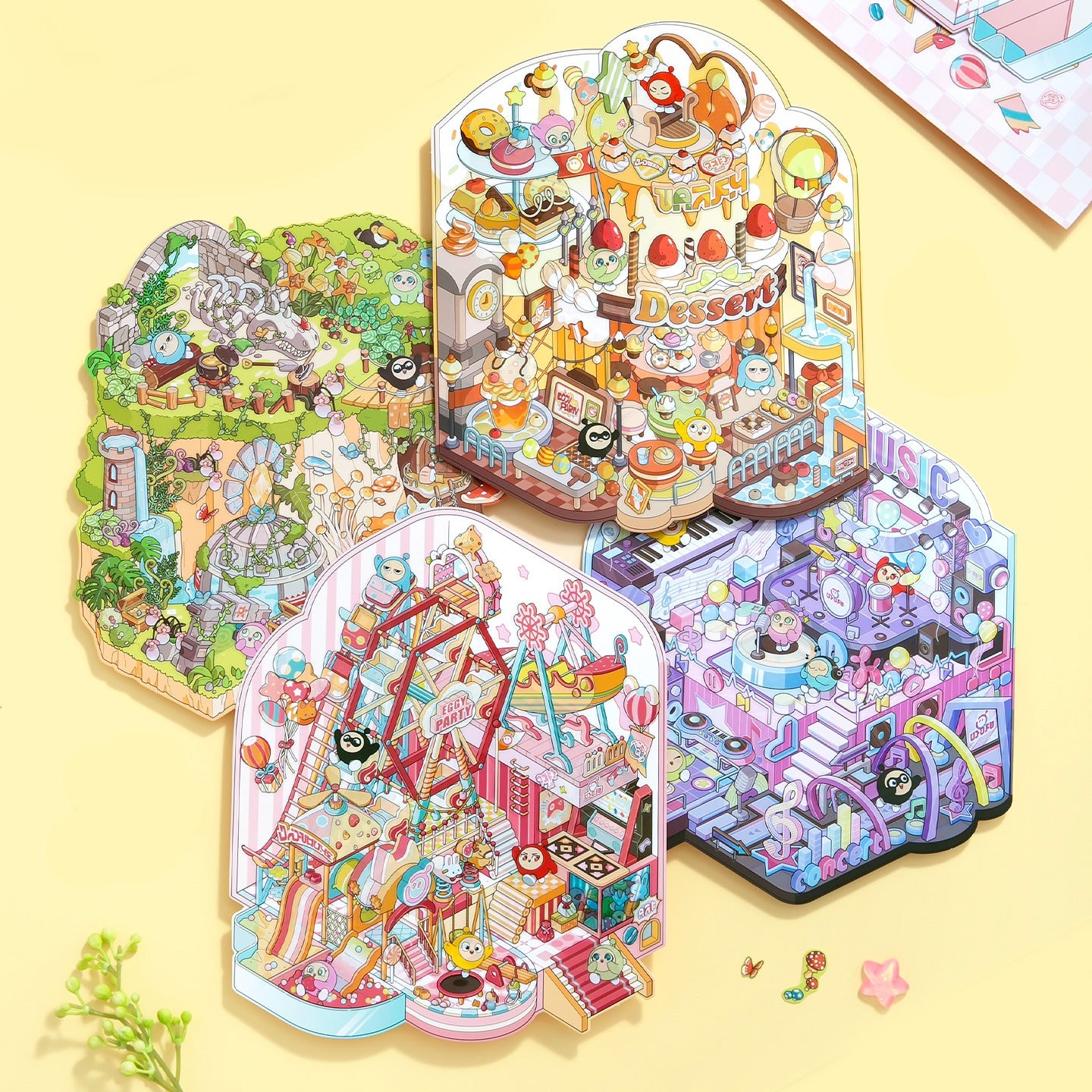 Eggie Party 3D Sticker | 4 Cute Miniature Scenes