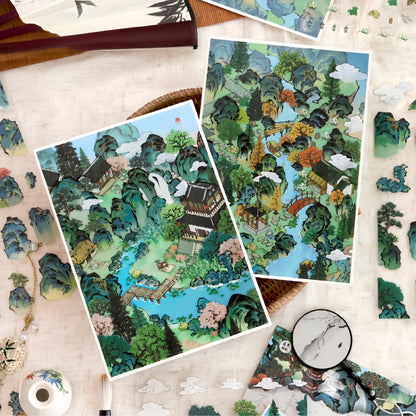 Ancient Village 3D Sticker | 4 Cute Miniature Scenes