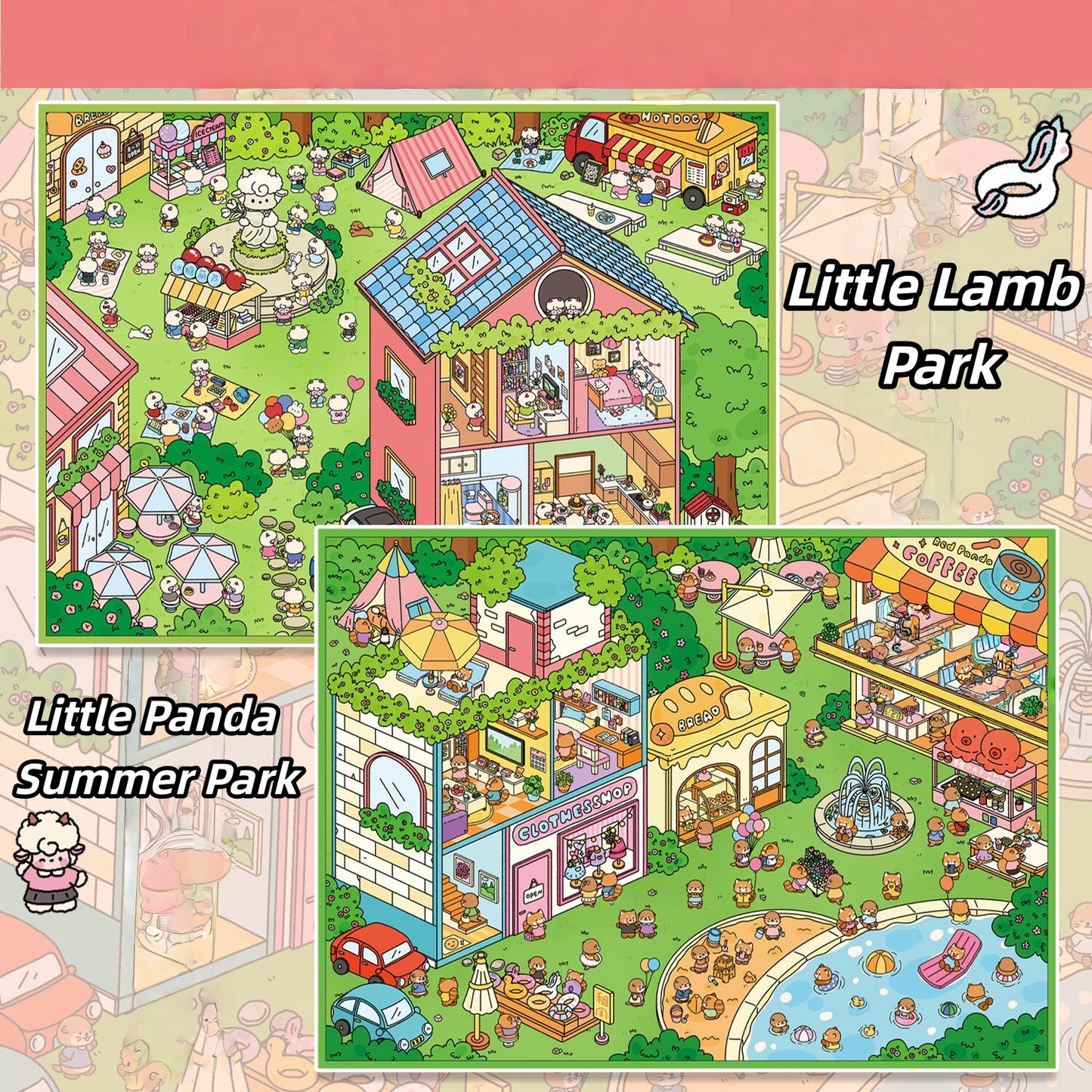 Cute Animal's Park 3D Sticker | 2 Cute Miniature Scenes