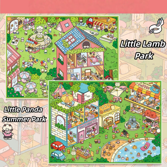 Cute Animal's Park 3D Sticker | 2 Cute Miniature Scenes