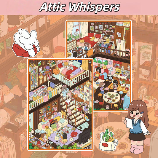 Attic Whispers 3D Sticker | 2 Cute Miniature Scenes