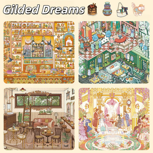 Gilded Dreams 3D Sticker | 4 Cute Miniature Scenes