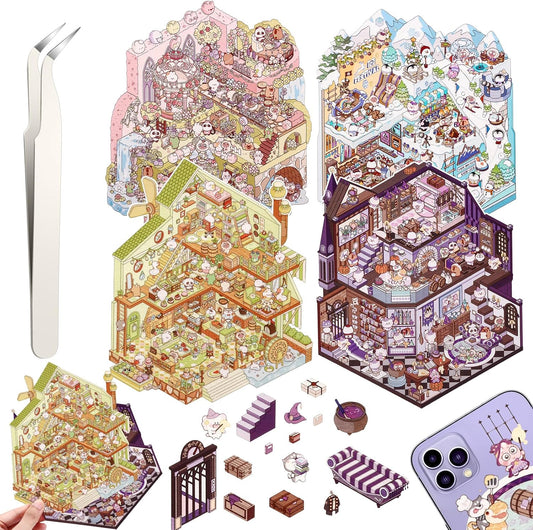 Wonderland Tales 3D Sticker | 4 Cute Miniature Scenes