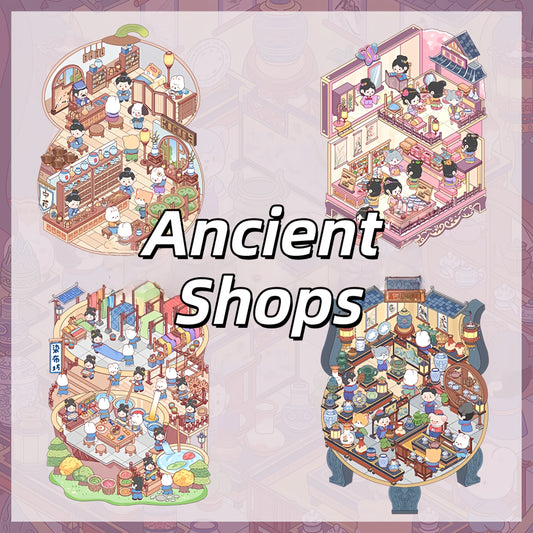 Ancient Shops 3D Sticker | 4 Cute Miniature Scenes