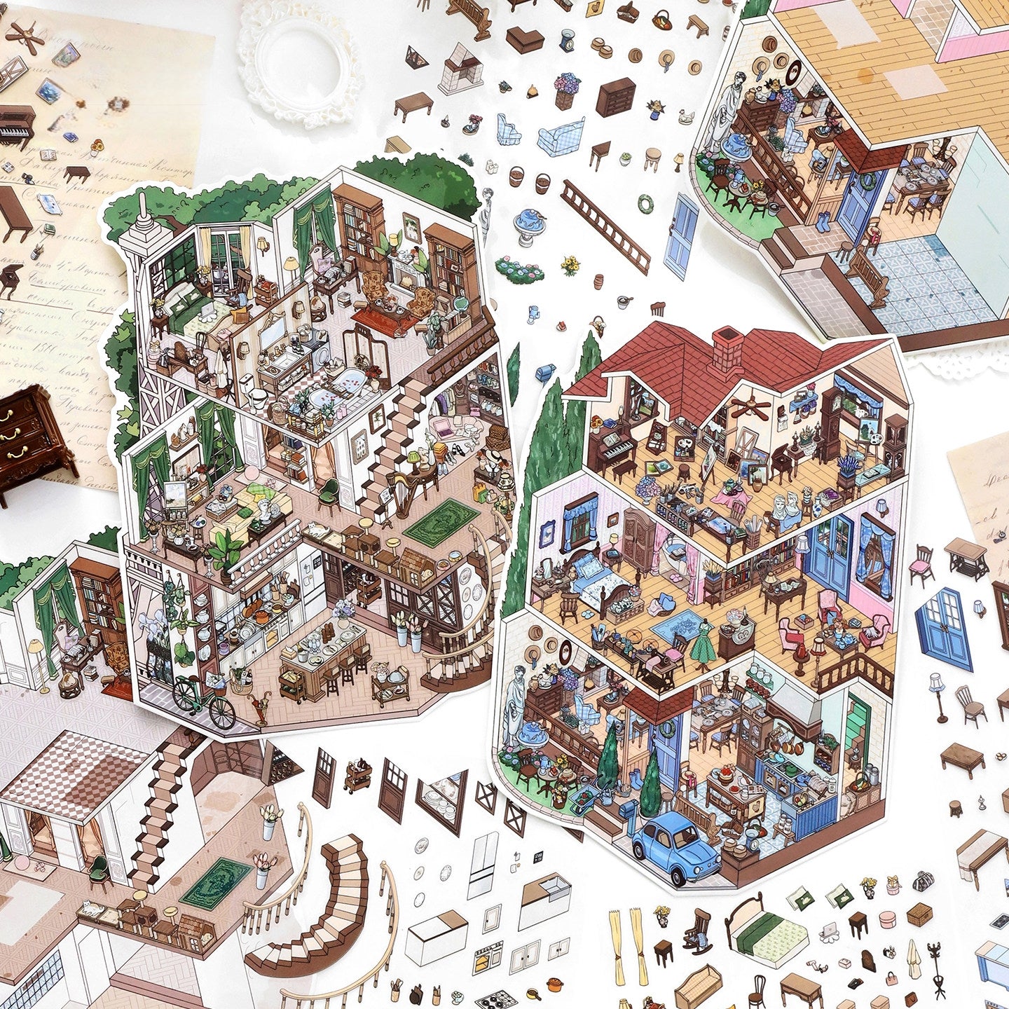 European-style Cottage 3D Sticker | 2 Cute Miniature Scenes