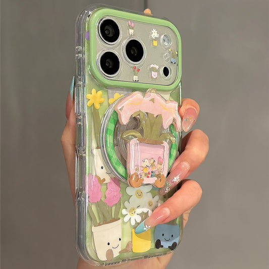 Potted Plant Wobble Magnetic Stand Acrylic Phone Case