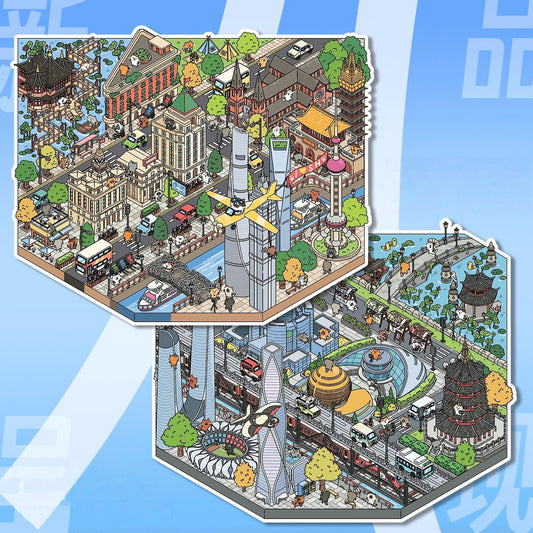 Paws on the Road 3D Sticker | 2 Cute Miniature Scenes