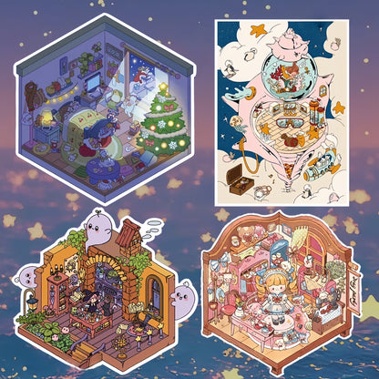 Dreaming Whispers 3D Sticker | 4 Cute Miniature Scenes