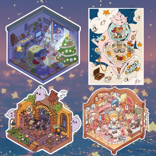 Dreaming Whispers 3D Sticker | 4 Cute Miniature Scenes