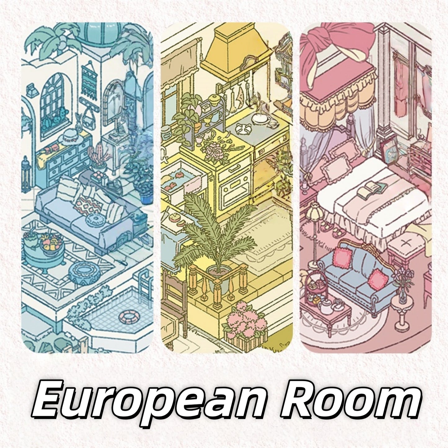 European Room 3D Sticker | 3 Cute Miniature Scenes