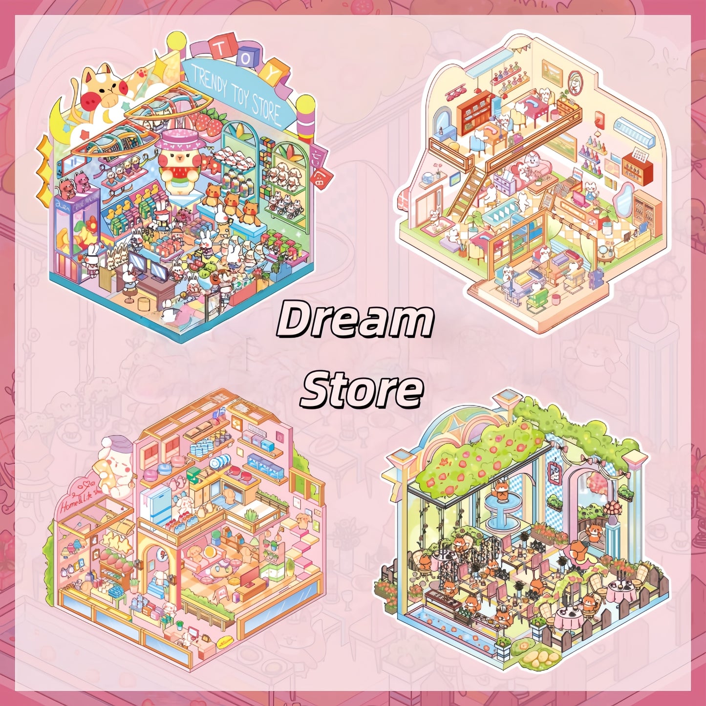 Dream Store 3D Sticker | 4 Cute Miniature Scenes