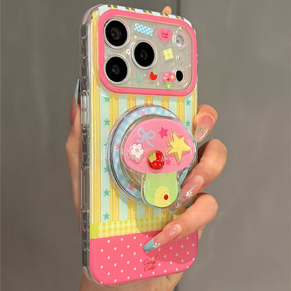 Pink and Yellow Striped Mushroom Magnetic Stand Acrylic Phone Case