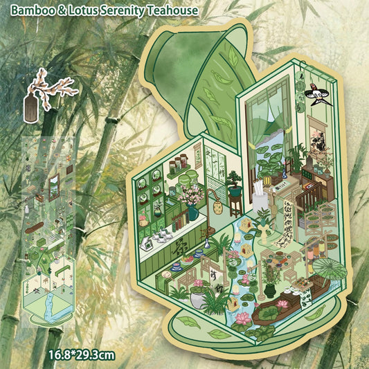 Bamboo & Lotus Serenity Teahouse 3D Sticker