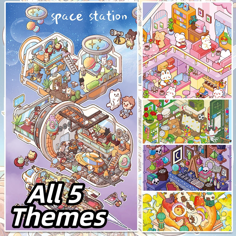 Fantasy Little Rooms 3D Sticker | 5 Cute Miniature Scenes