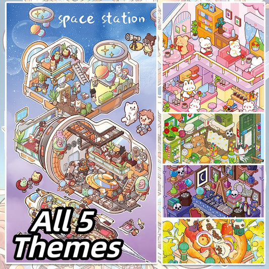 Fantasy Little Rooms 3D Sticker | 5 Cute Miniature Scenes