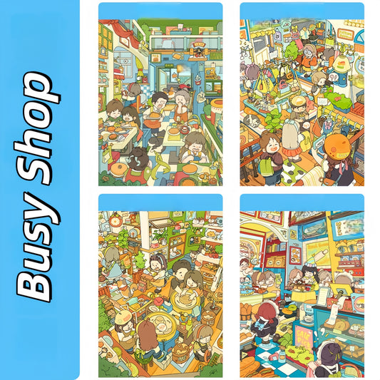 Busy Shop 3D Sticker | 4 Cute Miniature Scenes