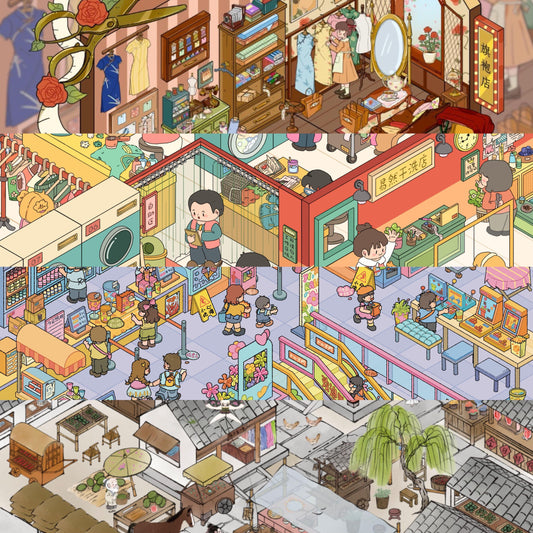 Mock Shop 3D Sticker | 4 Cute Miniature Scenes