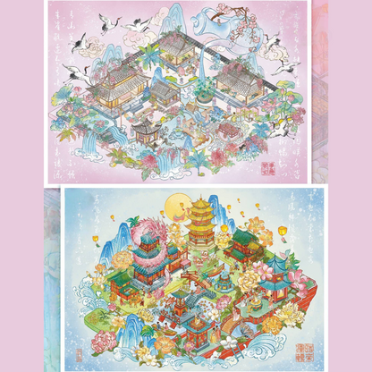 Tang and Song Dynasties 3D Sticker | 2 Cute Miniature Scenes