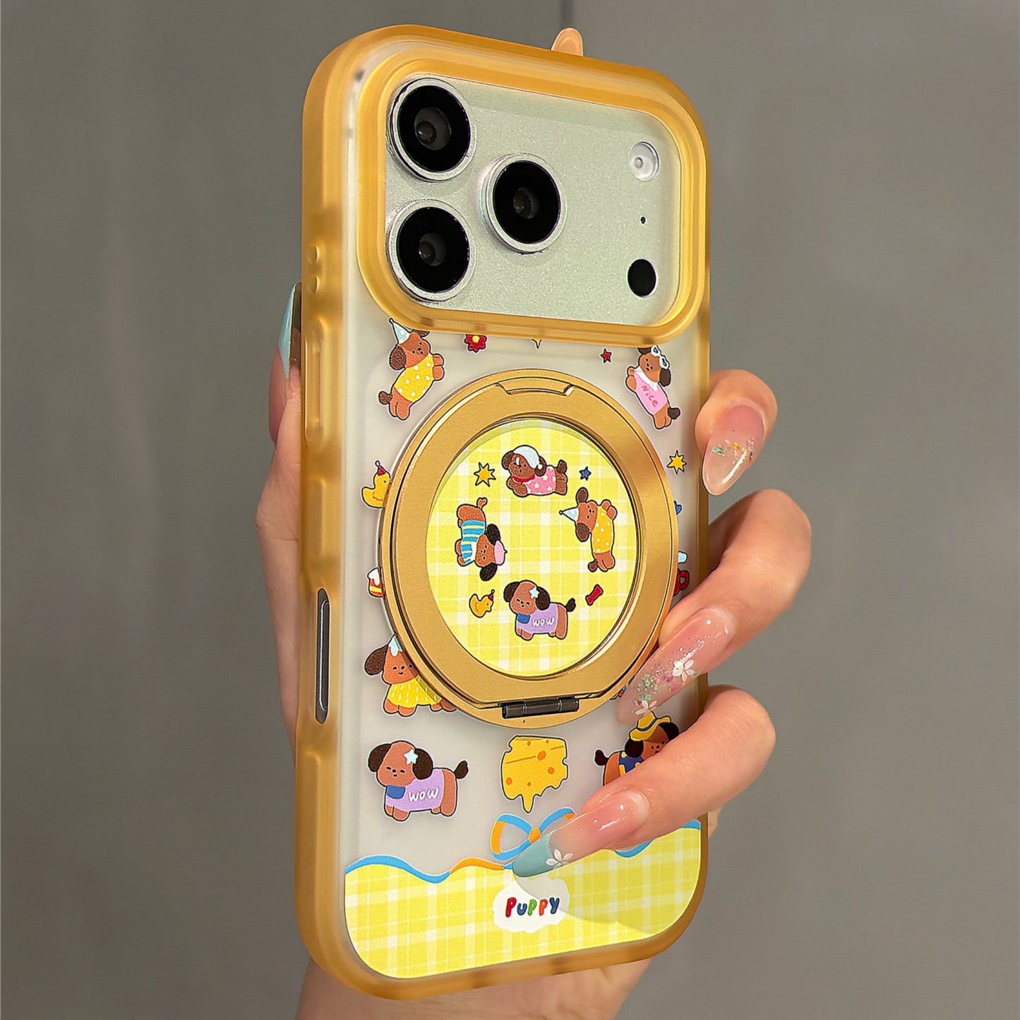 Plaid Cheese Puppy Stand Acrylic Phone Case