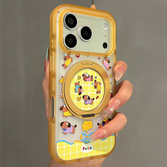 Plaid Cheese Puppy Stand Acrylic Phone Case