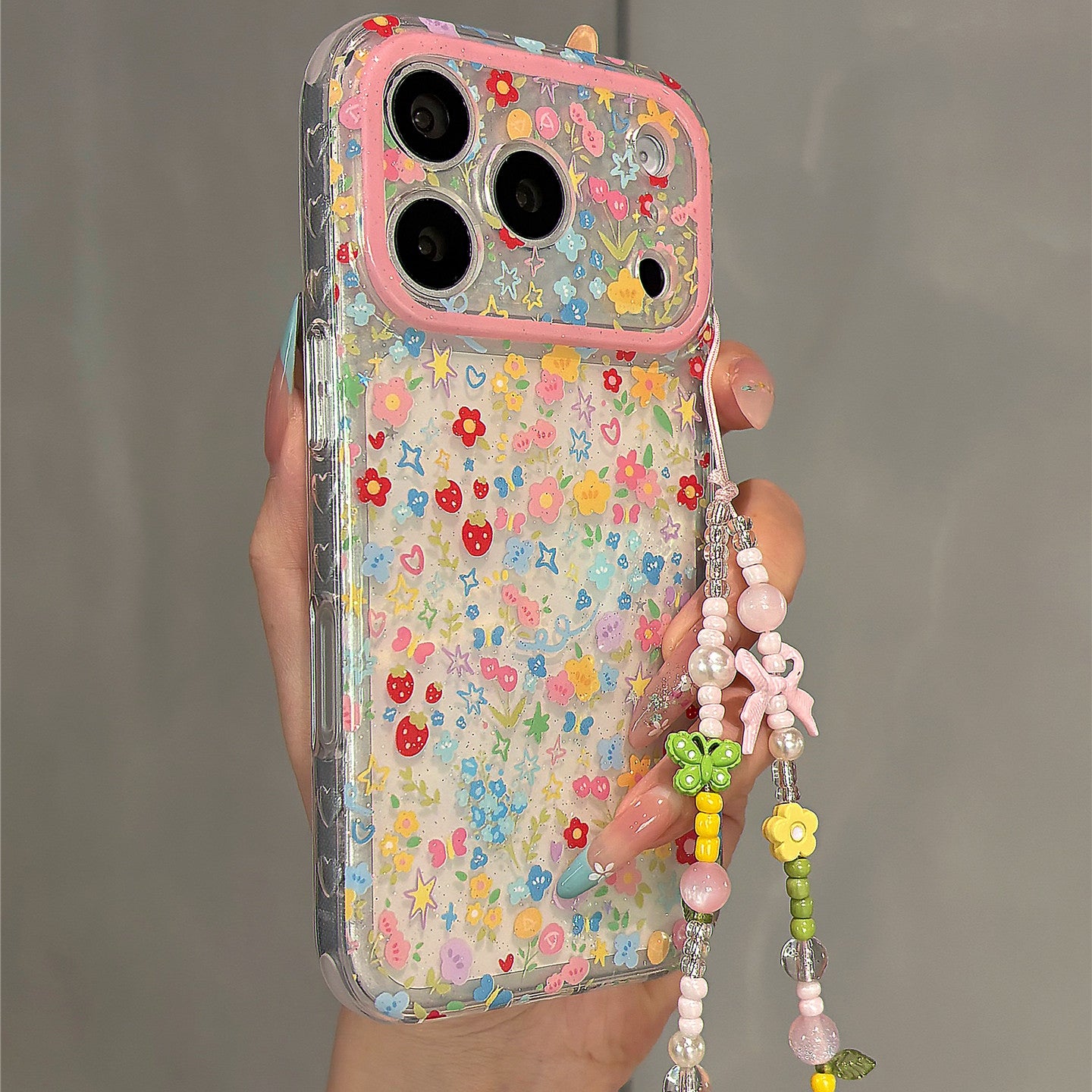 Strawberry Colorful Flowers Acrylic Phone Case