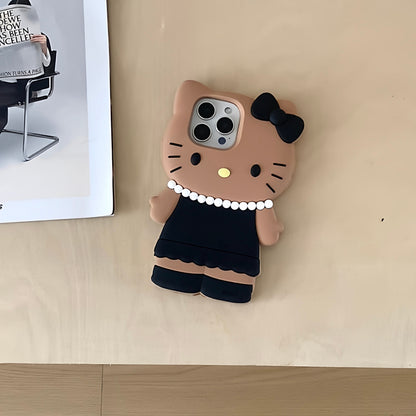 Chic Pearl Necklace Cat Silicone Phone Case