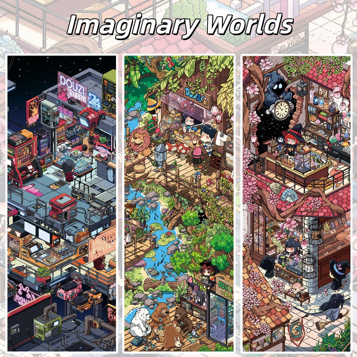 Imaginary Worlds 3D Sticker | 3 Cute Miniature Scenes