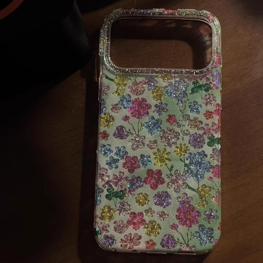 Glitter Gilt Flowers Acrylic Phone Case