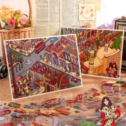 City Wanderings 3D Sticker | 2 Cute Miniature Scenes